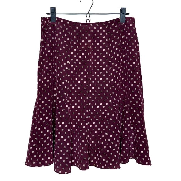 GAP 100% Silk Tulip Skirt Burgundy Khaki Blue Mini Print Classic Size 4 - Picture 6 of 10